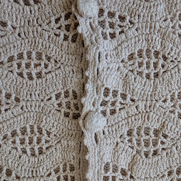 Vintage Crochet Sleeveless Vest Cream Fairy Coastal Cowgirl Festival Boho Sz L - Picture 5 of 11